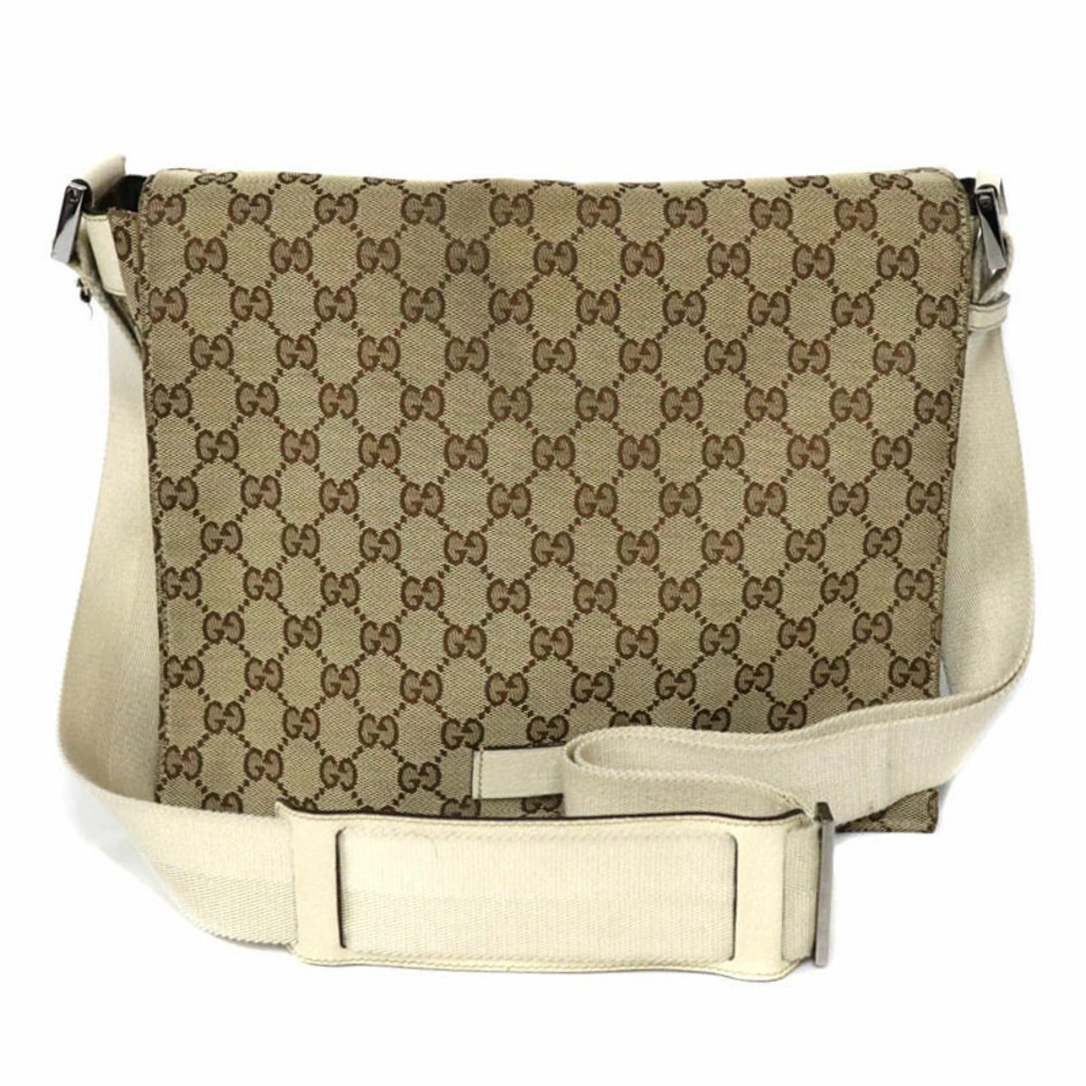 GUCCI GG Shoulder Bag Canvas Leather Beige Brown